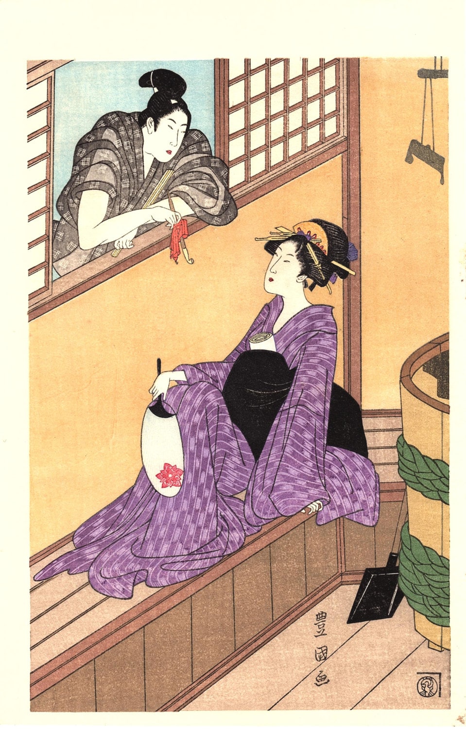 Japanese Ukiyoe, Woodblock print, Toyokuni, "The Bath" 1