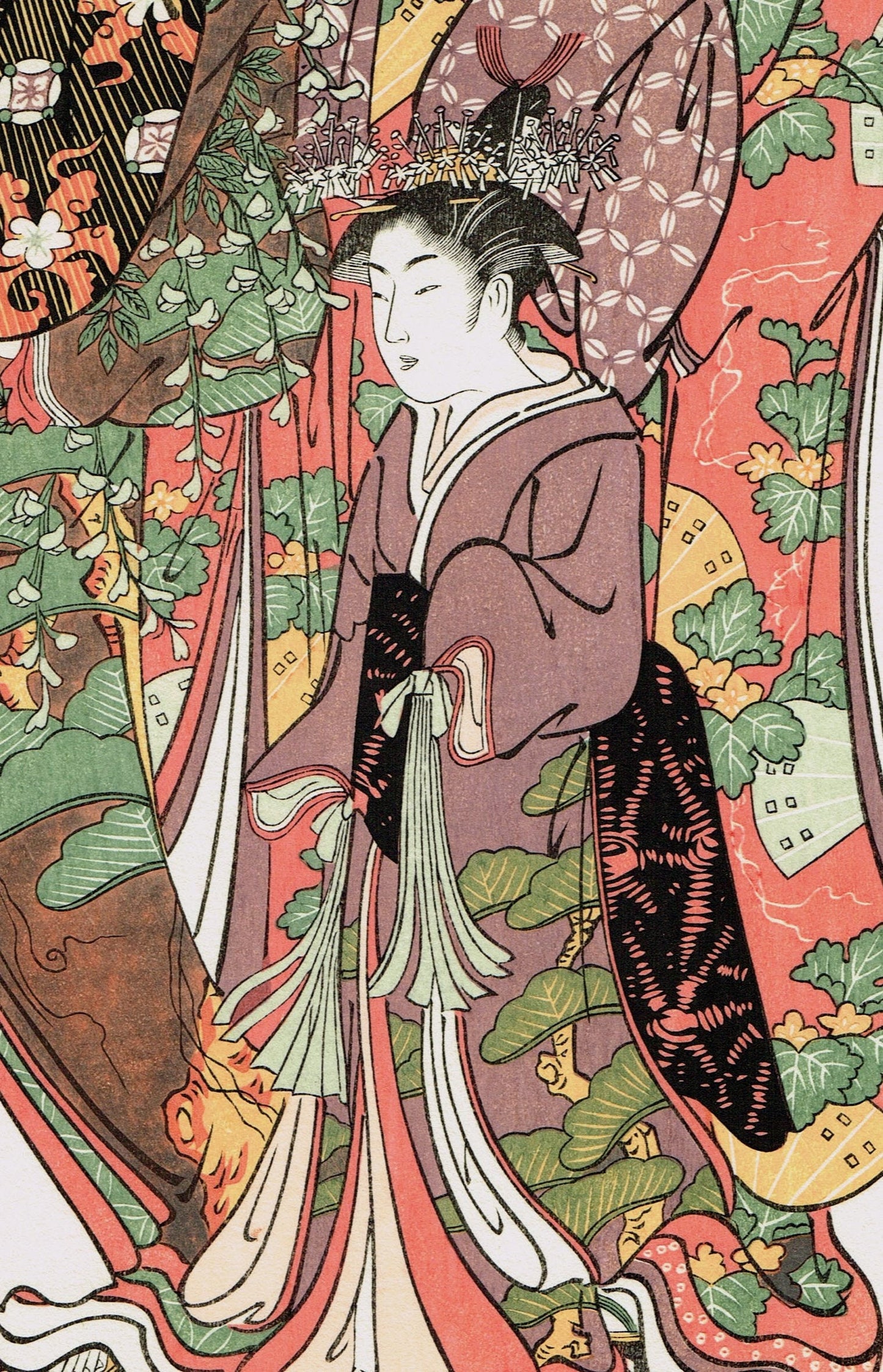 Japanese Ukiyo-e Woodblock print, Shunzan, "The Coutesan Kasugano of The Ogi-ya House"