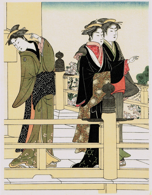 Japanese Ukiyo-e Woodblock print, Kitao Masanobu, "Women Of The Balcony"