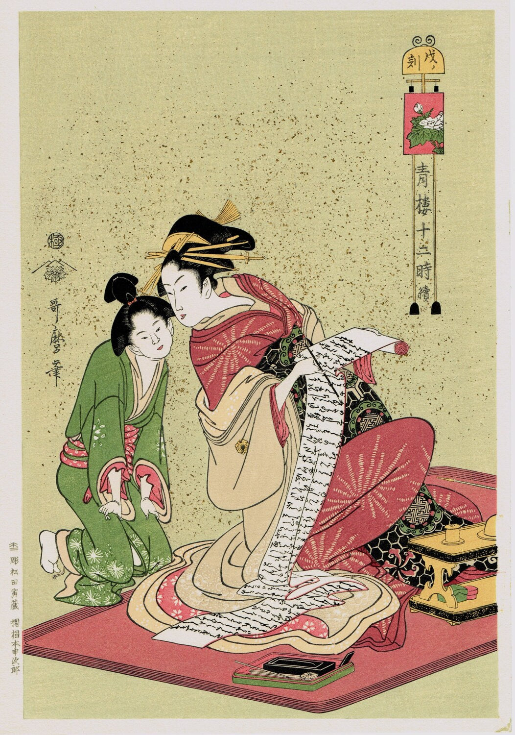 Japanese Ukiyo-e Woodblock print, Utamaro, "The Hour of the Dog"