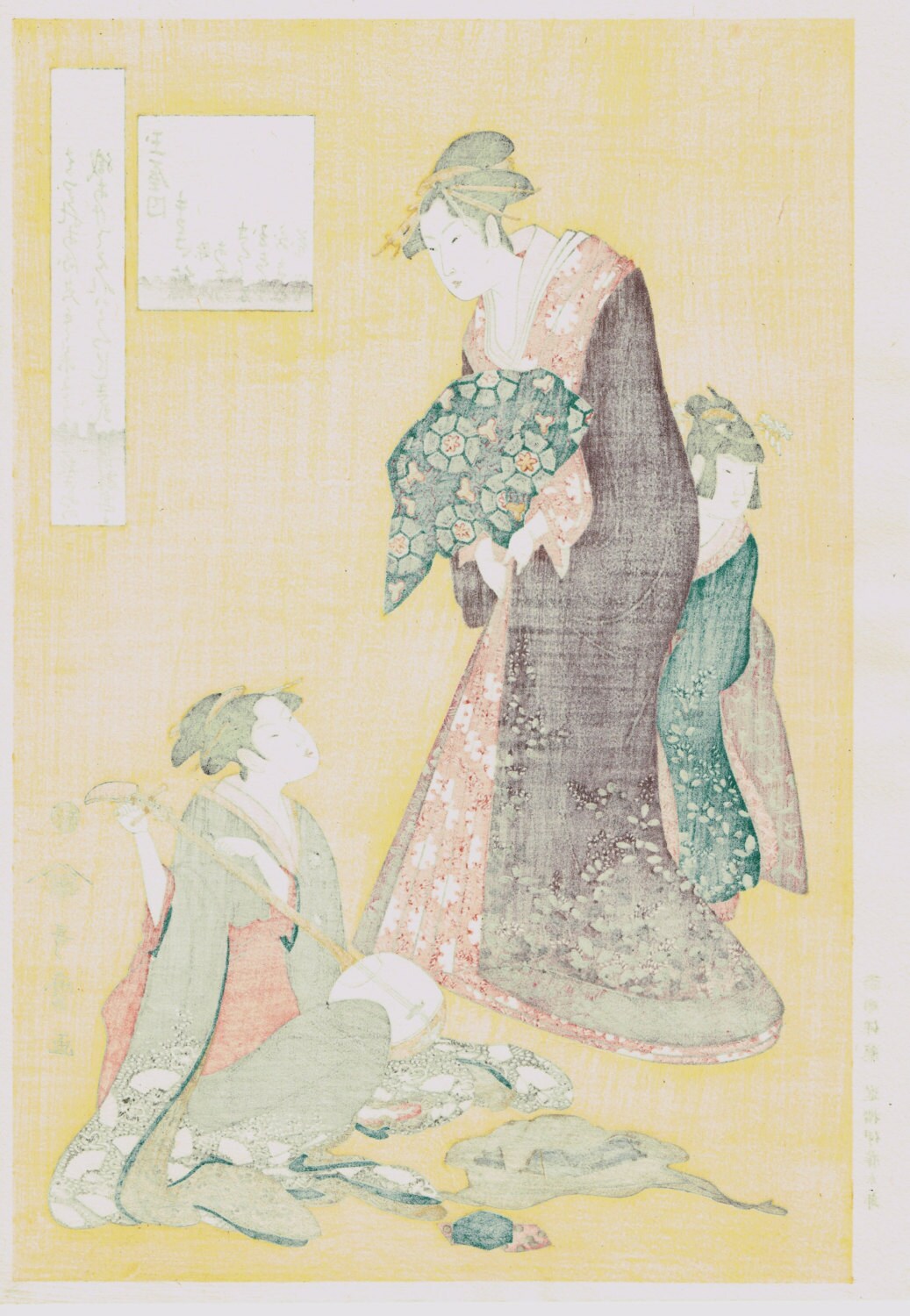 Japanese Ukiyo-e Woodblock print, Utamaro, "The Courtesan Makiginu of the Tamiya House"