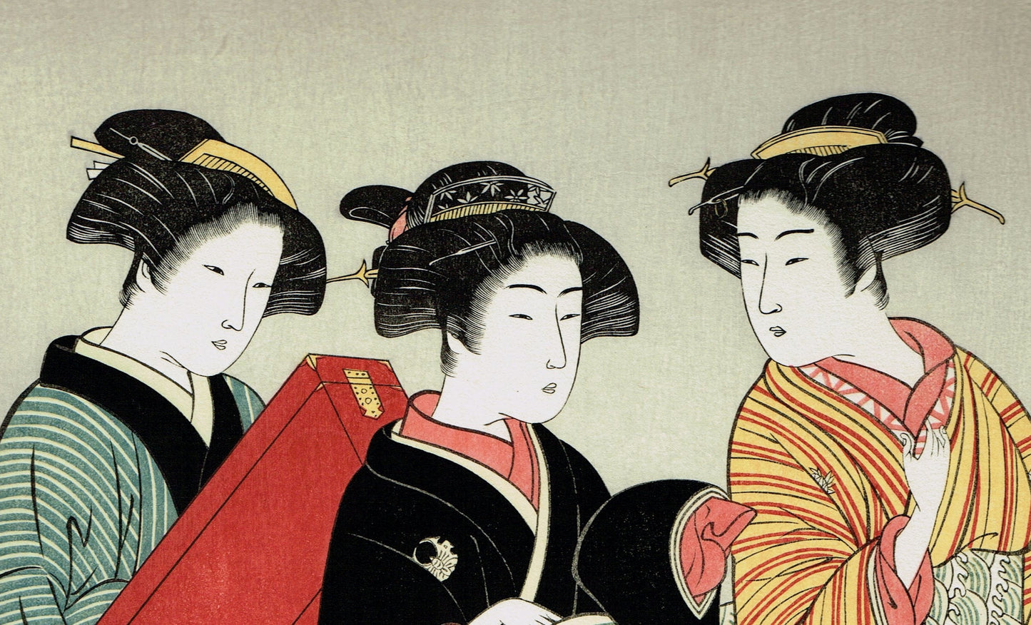 Japanese Ukiyo-e Woodblock print, Kitao Shigemasa, "Geisha And Attendants"