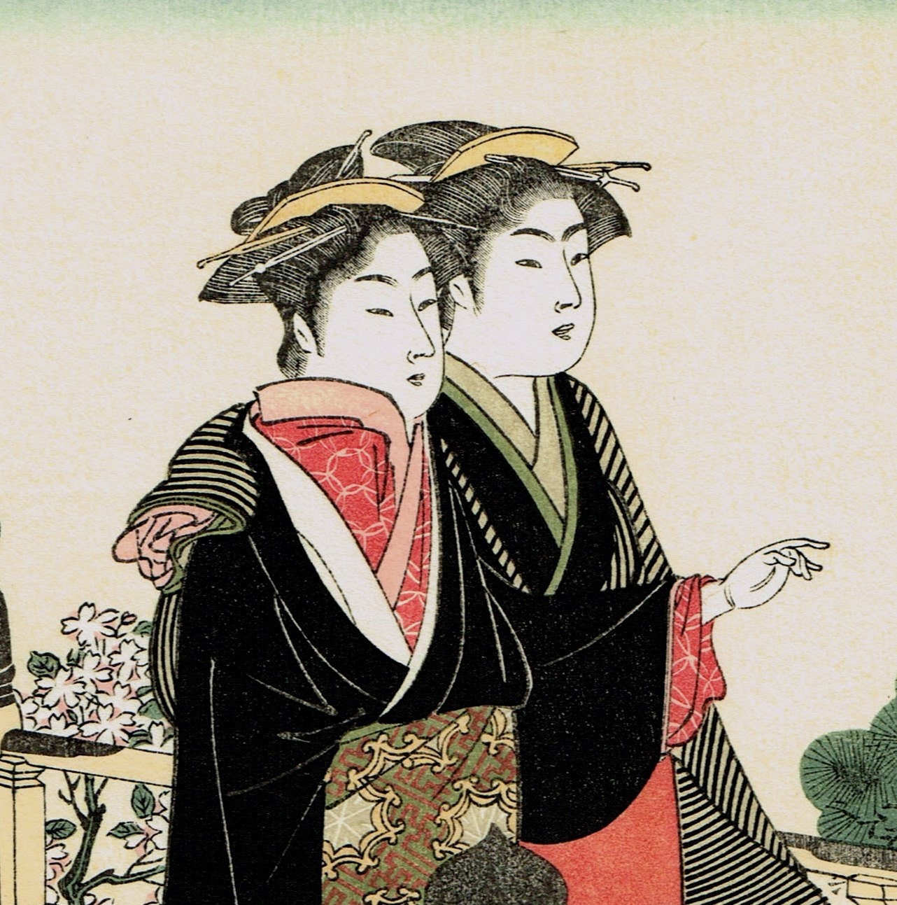 Japanese Ukiyo-e Woodblock print, Kitao Masanobu, "Women Of The Balcony"