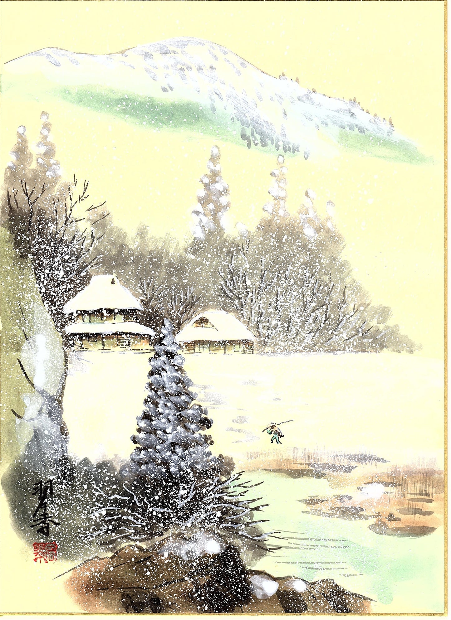 Japanese handwitten drawing, Minowa Suiko. "Fallen Snow". 5