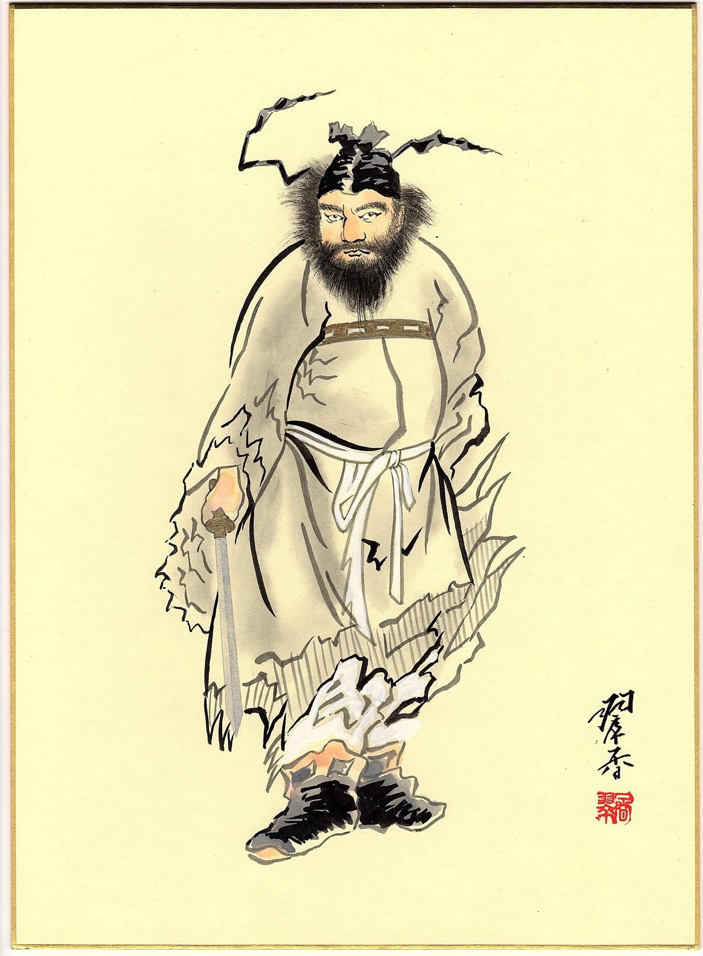 Japanese handwitten drawing, Minowa Suiko. "Shoki（鍾馗）". 4