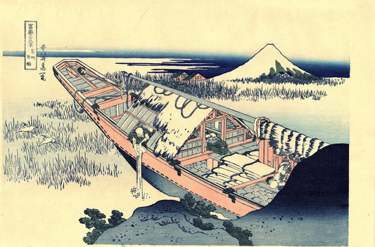 Japanese Ukiyo-e Woodblock print, Hokusai, "Ushibori in Hitachi Province"