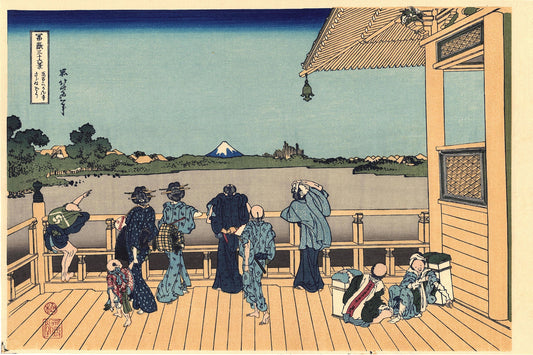 Japanese Ukiyo-e Woodblock print, Hokusai, "Sazai hall - Temple of Five Hundred Rakan"