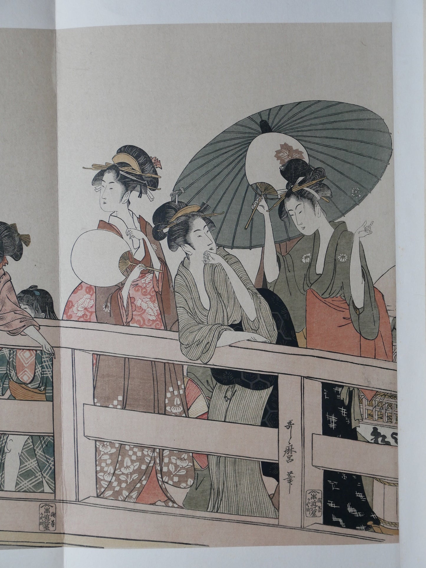 1906, Japanese antique woodblock print, Kitagawa Utamaro, "On Top of and beneath Ryôgoku Bridge" ,from Ukiyoe-ha-gashu.