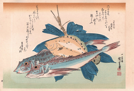 Hiroshige, "Gurnards, Flatfish, ＆ Bamboo Grass".