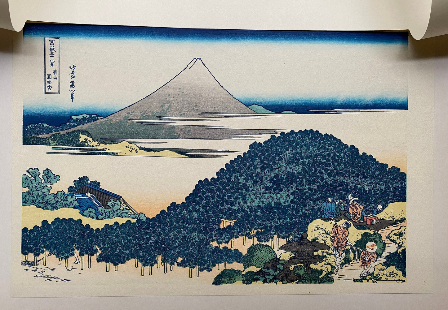 Japanese Ukiyo-e Woodblock print, Hokusai, "View at Enza-no-matsu Pine at Aoyama"