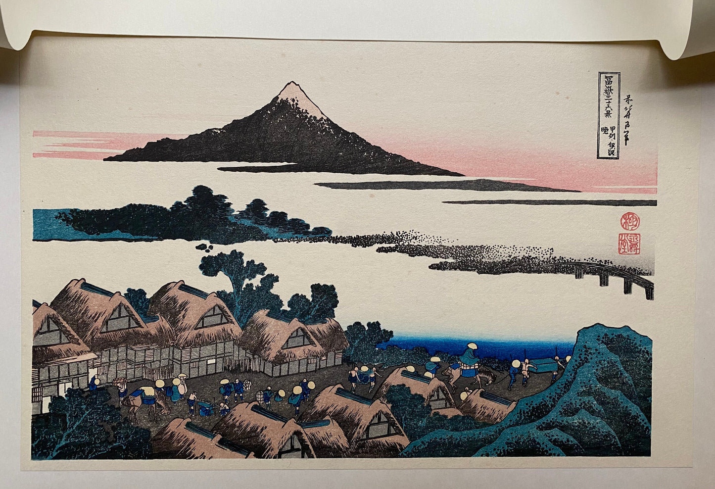 Japanese Ukiyo-e Woodblock print, Hokusai, "View at down in Kai Province"