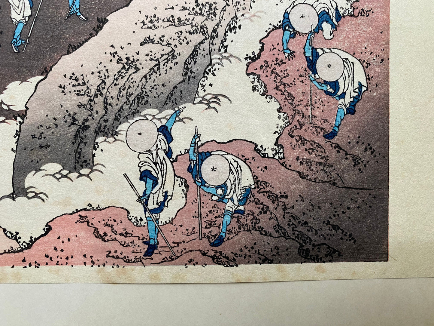 Japanese Ukiyo-e Woodblock print, Hokusai, "People climbing Mt. Fuji"