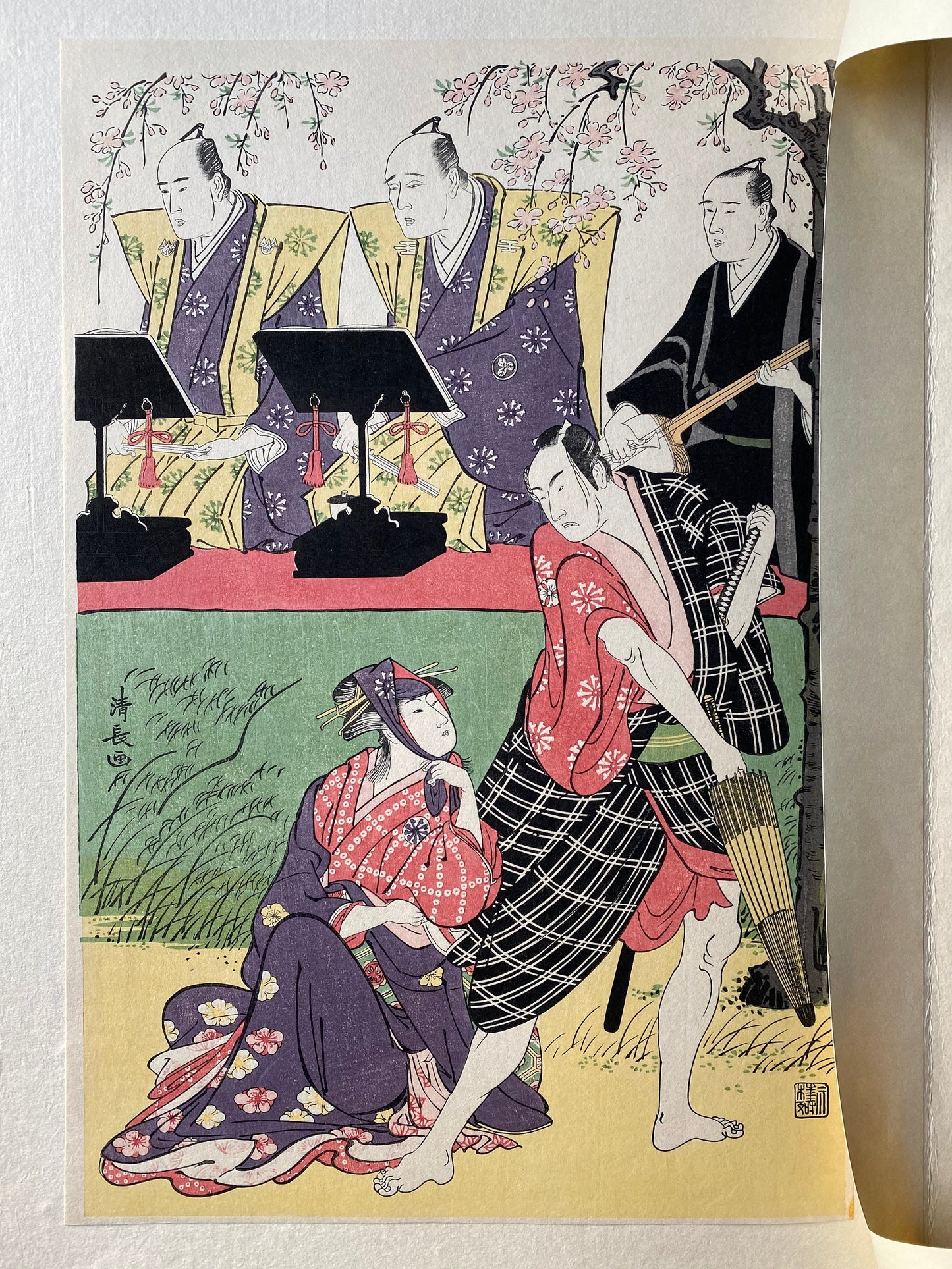 Japanese Ukiyo-e Woodblock print, Torii Kiyonaga, "The actors Mimasu Tokujirō as Umegawa and Matsumoto Kōshirō 4 as Chûbei"