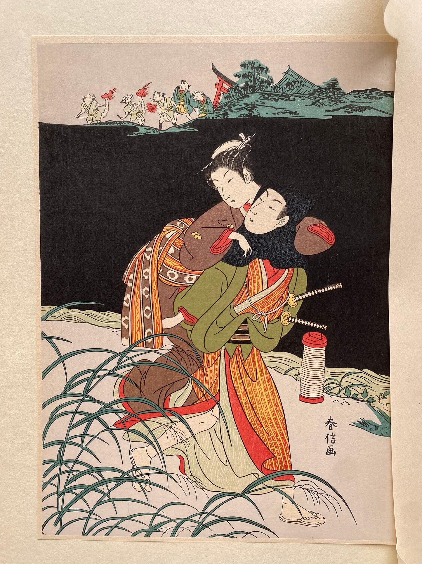 Suzuki Harunobu, "Elopement of Osen and her lover"