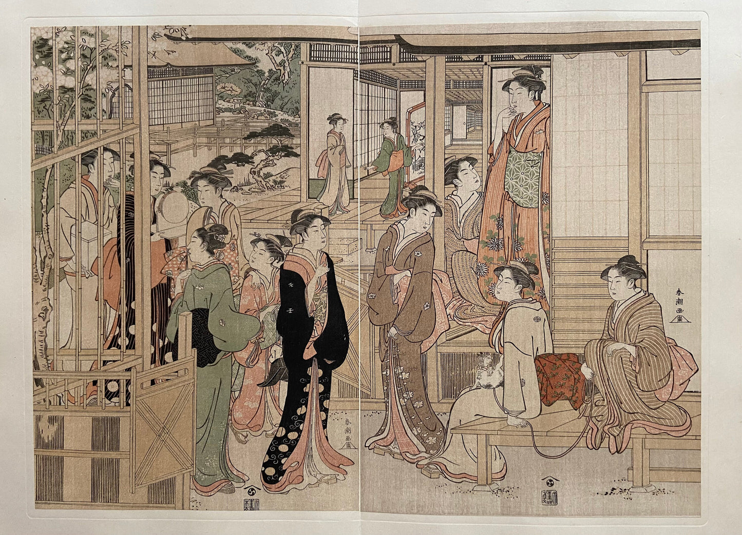 1906, Japanese antique woodblock print,Katsukawa Shuncho, "Parody of the Wakana no Jô Chapter of the Tale of Genji" ,from Ukiyoe-ha-gashu.