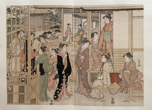 1906, Japanese antique woodblock print,Katsukawa Shuncho, "Parody of the Wakana no Jô Chapter of the Tale of Genji" ,from Ukiyoe-ha-gashu.