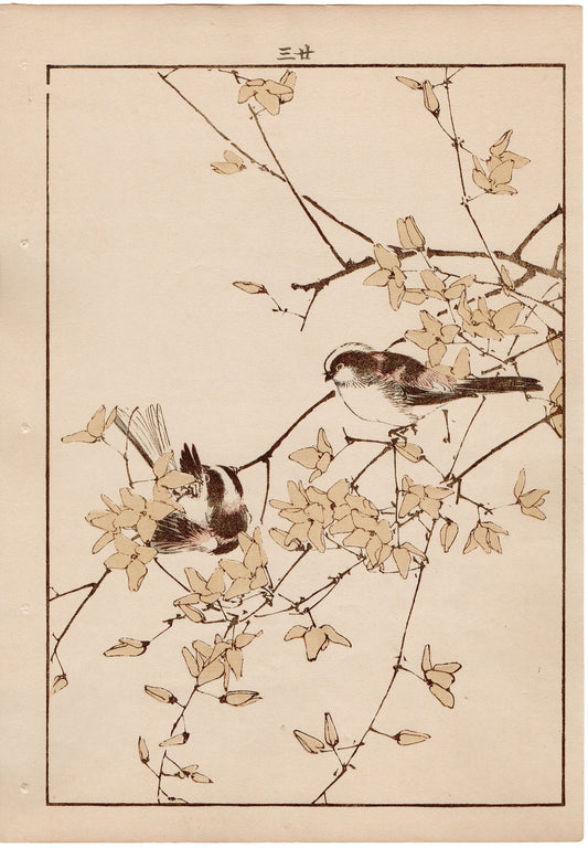 1892, Imao Keinen, " Golden Bells (Rengyo), Long-tailed Tits (Enaga) "