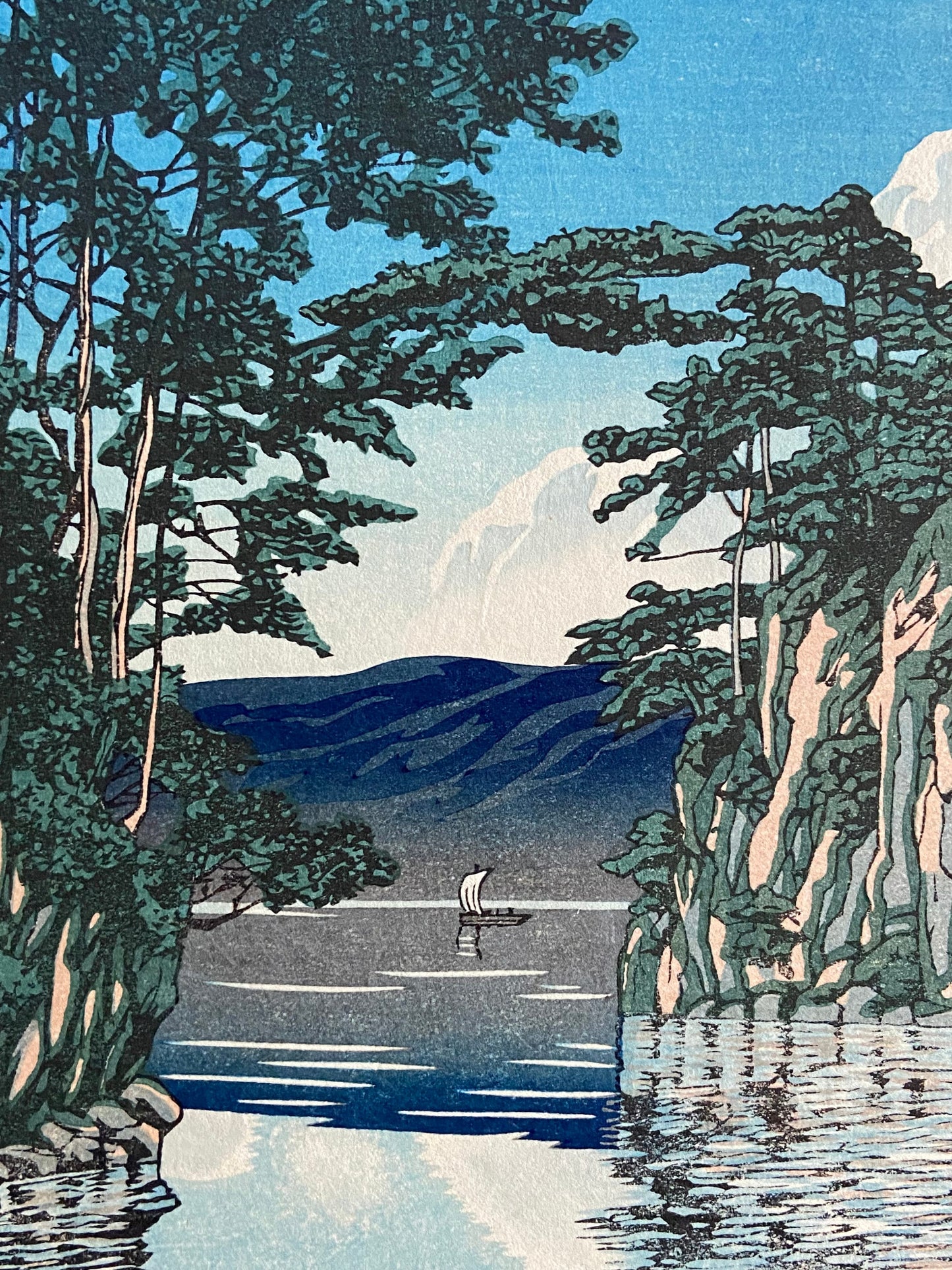 Kawase Hasui, Lake Towada. Chuban-size, with Frame.