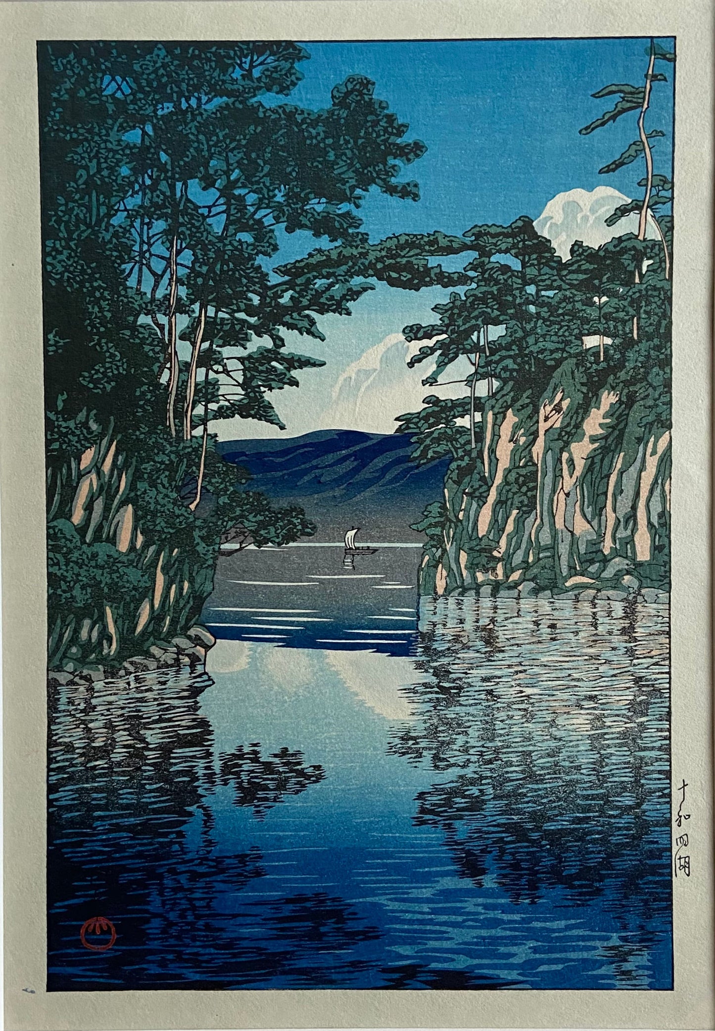 Kawase Hasui, Lake Towada. Chuban-size, with Frame.