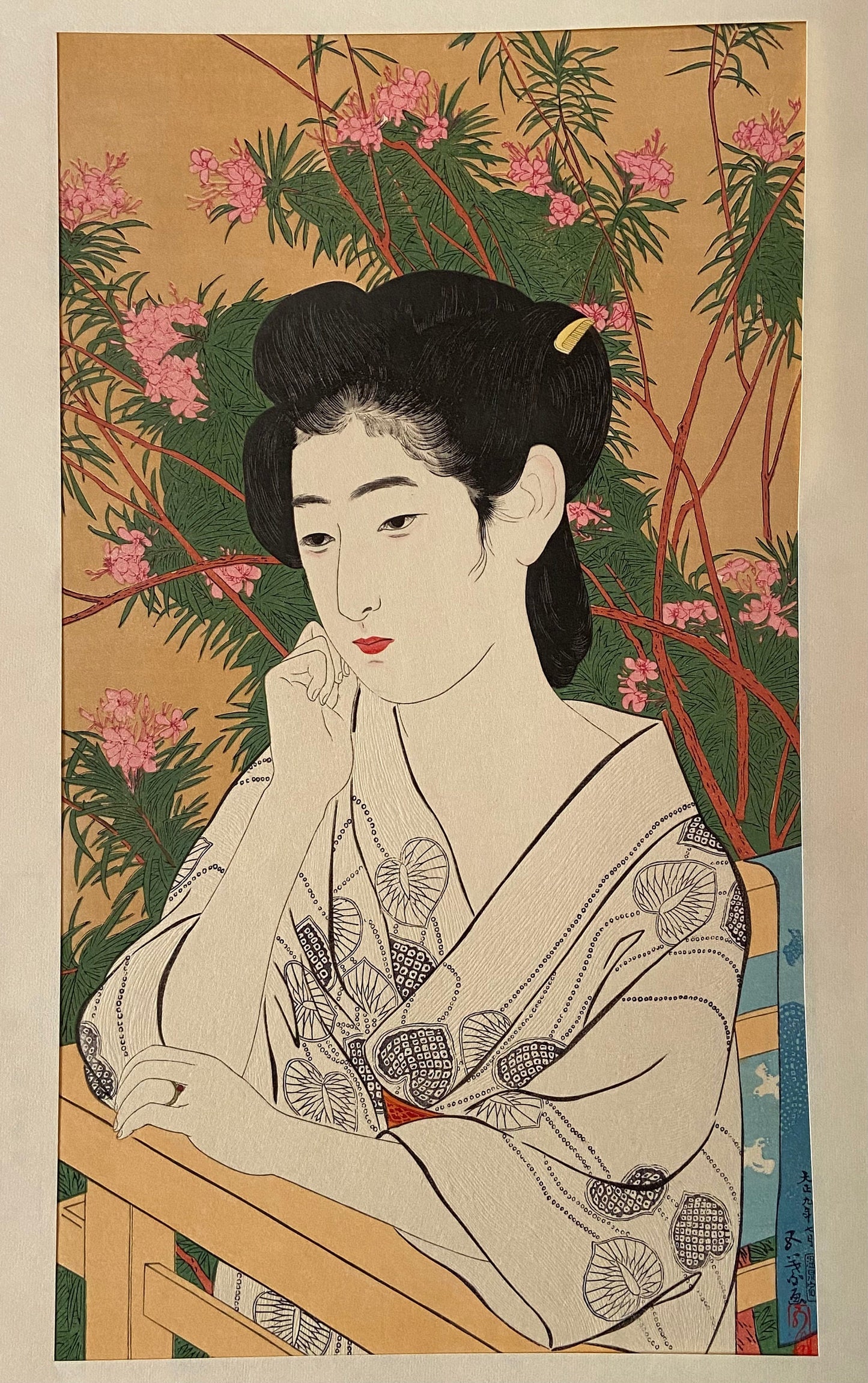 Hashiguchi Goyo, "Woman Standing Before a Blossoming Peach Tree"