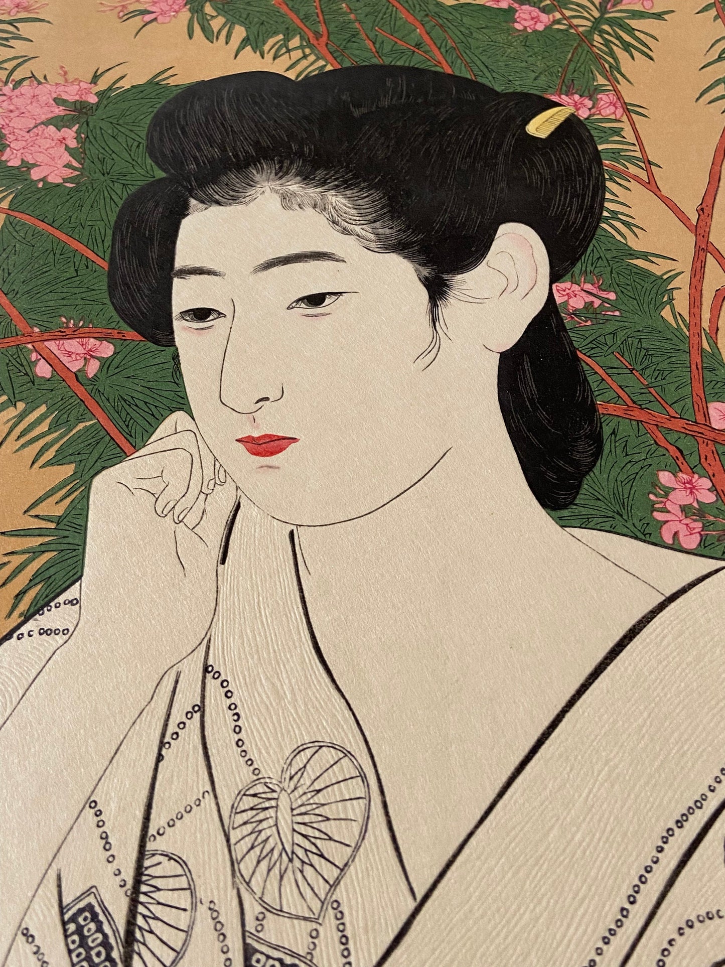 Hashiguchi Goyo, "Woman Standing Before a Blossoming Peach Tree"