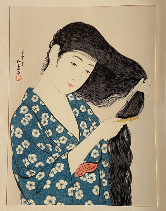 Hashiguchi Goyo, "Woman Combing her Hair"