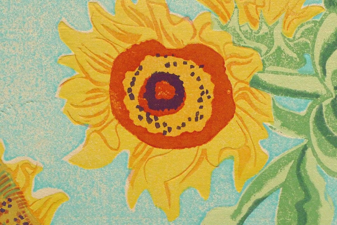 1932, Ukiyoe, Original Sōsaku-hanga, Woodblock print, antique, Eichi Kotozuka, "Sunflower"