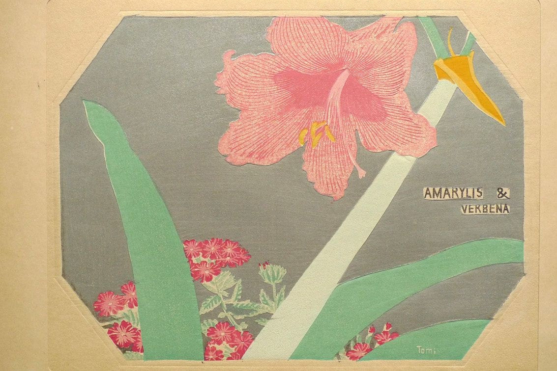 1932, Ukiyoe, Original Sōsaku-hanga, Woodblock print, antique, Tomikichiro Tokuriki, "Amaryllis"