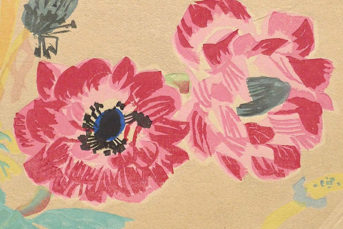 1932, Ukiyoe, Original Sōsaku-hanga, Woodblock print, antique, Eichi Kotozuka, "Anemone"