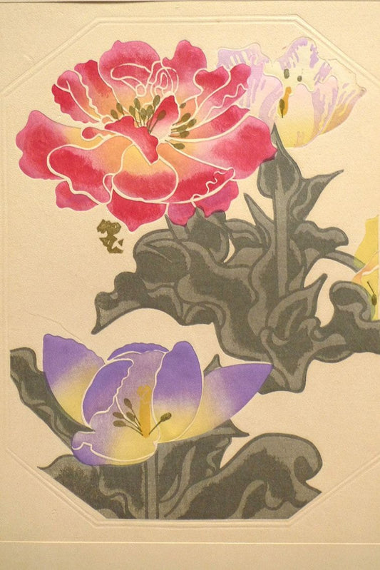 1932, Ukiyoe, Original Sōsaku-hanga, Woodblock print, antique, Tobei Kamei, "Tulip"