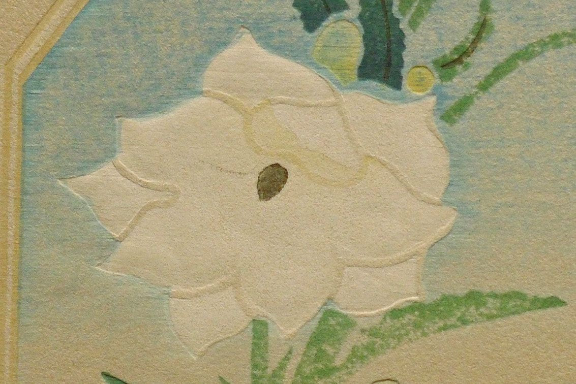 1932, Ukiyoe, Original Sōsaku-hanga, Woodblock print, antique, Tobei Kamei, "Balloonflower"