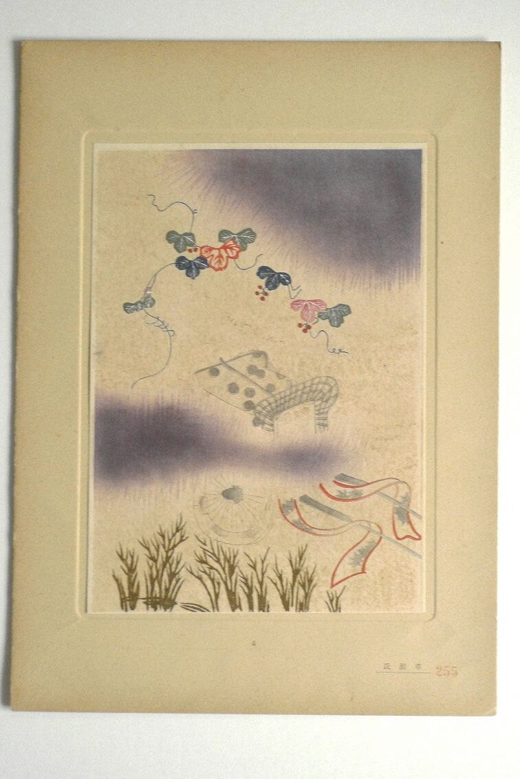 1932, Japanese antique woodblock print, Design, Pattern, Gold lacquer style 4